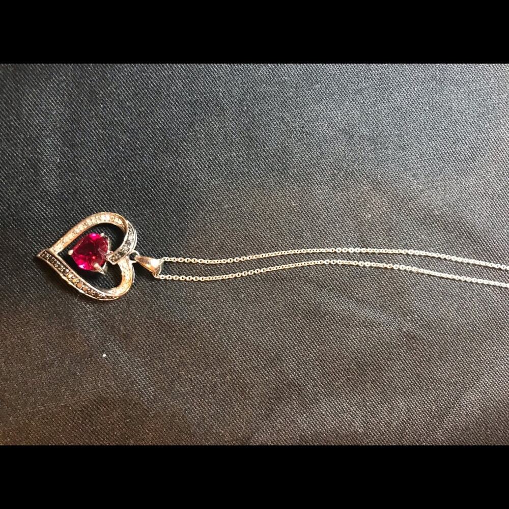 Sterling silver rugby heart love gem necklace